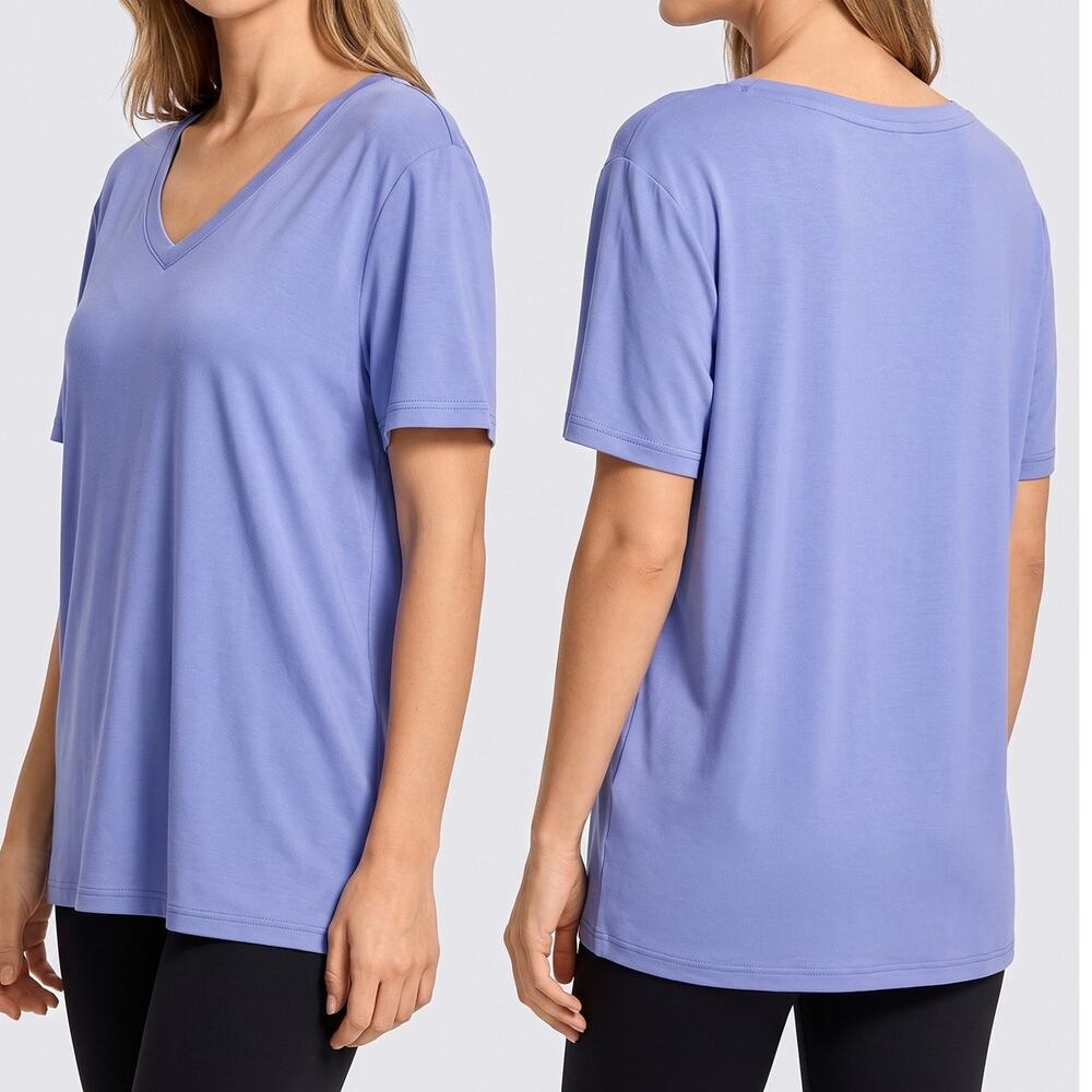 Hanes Large Cloud Knit Blue Comfort Sleep V Neck Short Sleeve Top NEW NWT